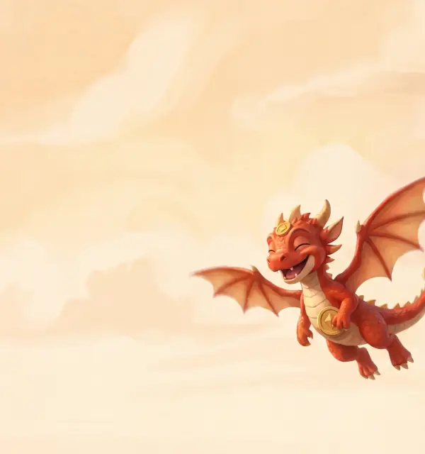 El dragón Aurio vuela por un cielo cálido