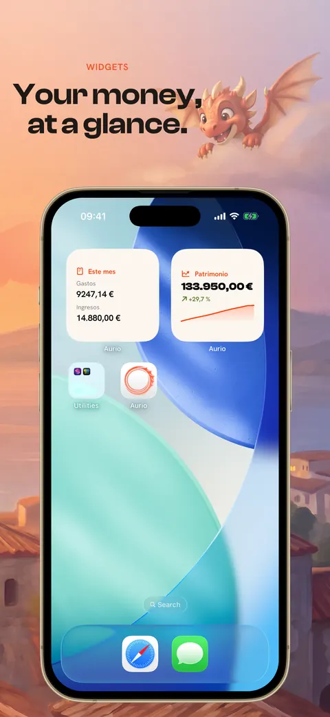 Aurio widgets on the iPhone home screen