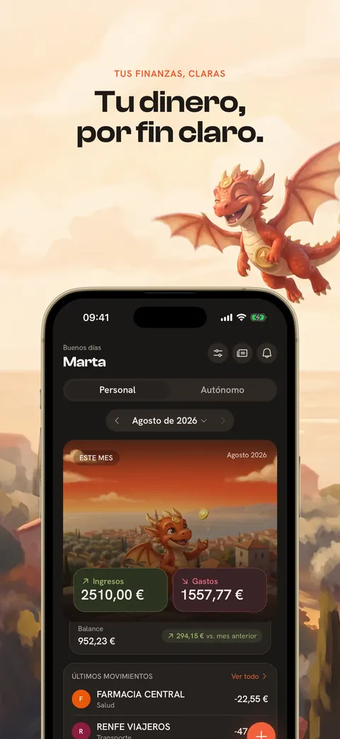 Inicio de Aurio con ingresos, gastos y últimos movimientos del mes