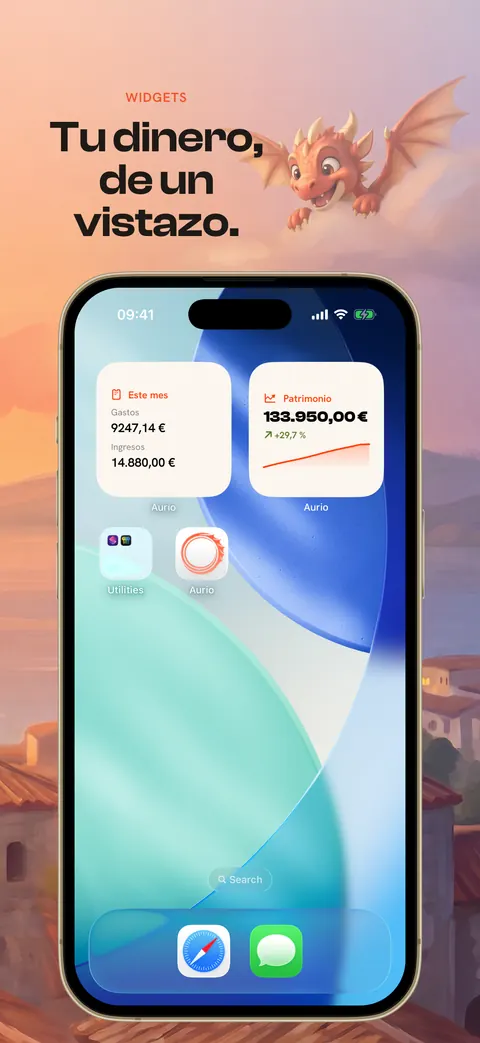Widgets de Aurio en la pantalla de inicio del iPhone